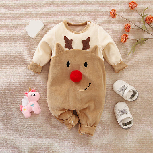 Tenue épaisse en peluche une pièce pour bébé, fauve de Noël