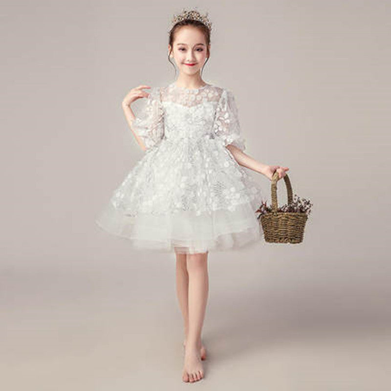 Girls Flower Girl Sequin Flower Wedding Dress