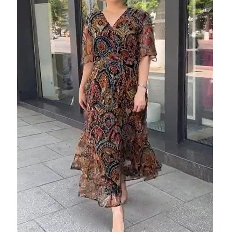 Robe décontractée en mousseline de soie florale pour femmes