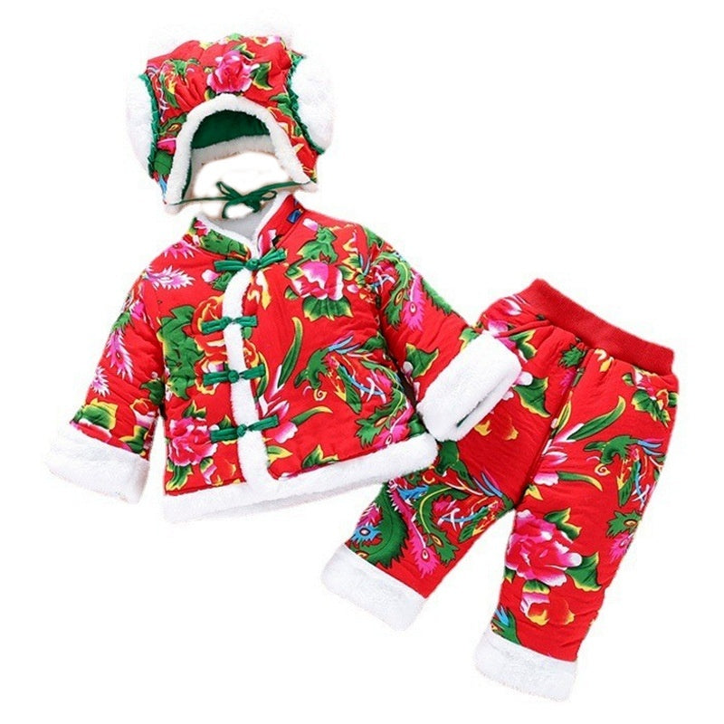 Large Floral Jacket Winter Thickened Girls Padded Cotton Clothes Cotton Pants