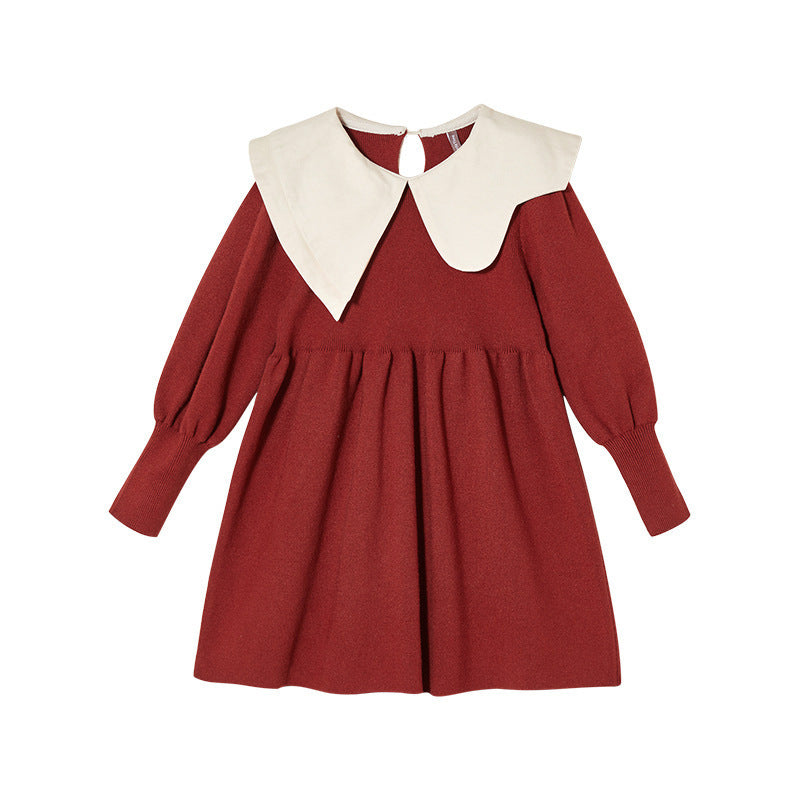 Robe en laine rouge pour filles, automne et hiver