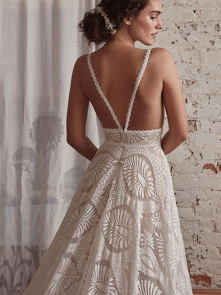 Robe de mariée vintage en dentelle à manches longues pour femmes