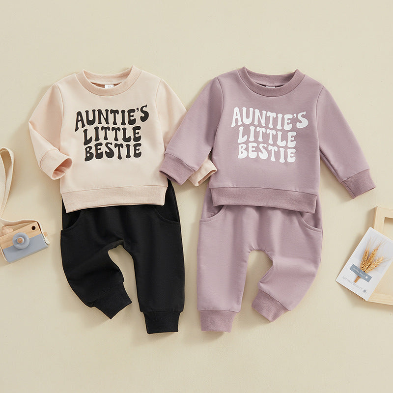 Pull à manches longues imprimé floral, pantalon slim, vêtements deux pièces pour enfants