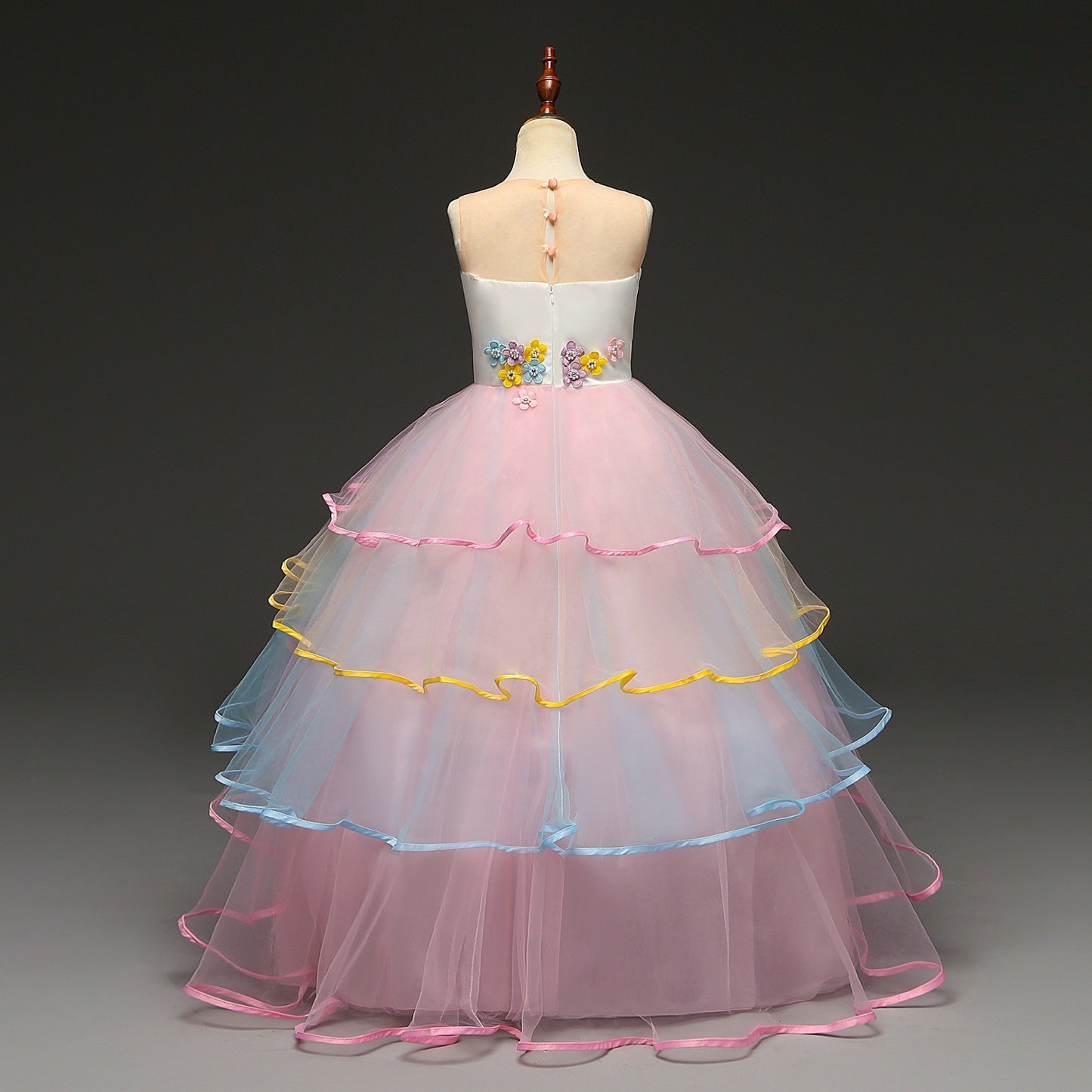 Robe longue pour enfants, jupe en gâteau en maille colorée