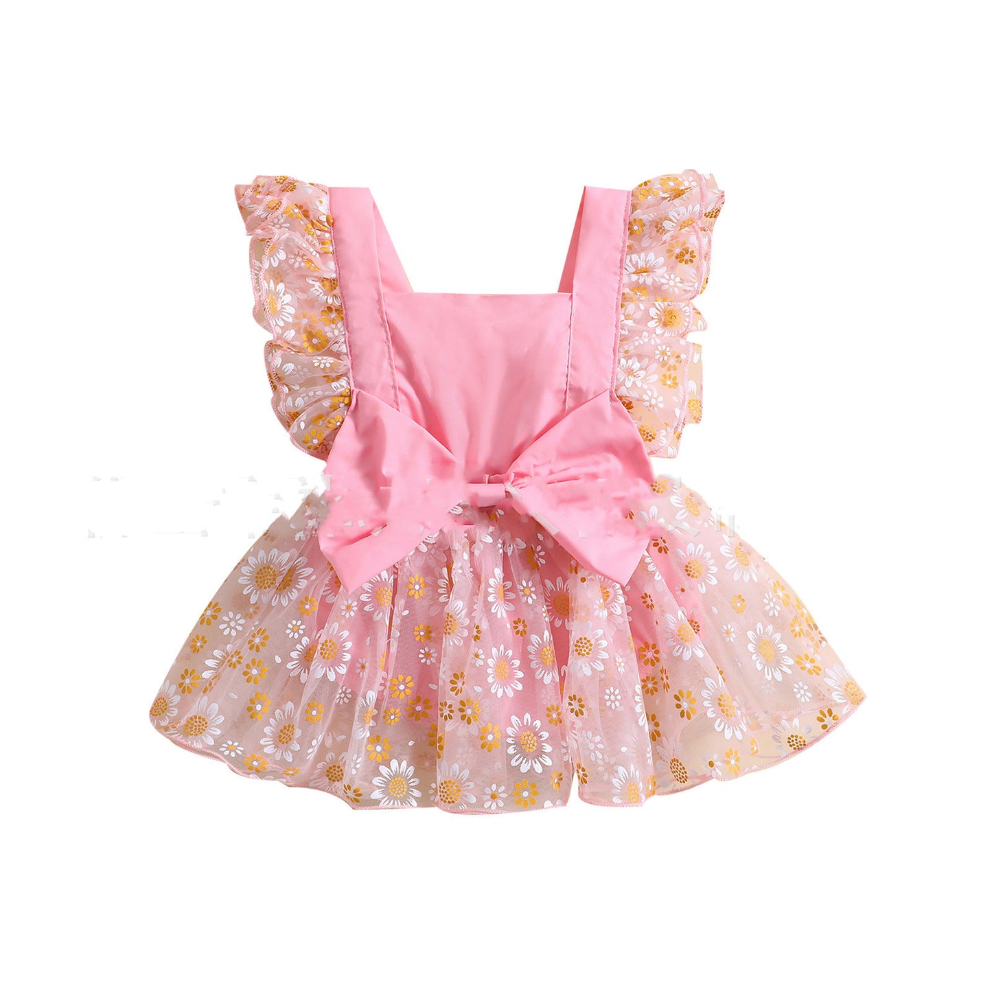 Vestido floral de manga con volantes de malla simple para niña de verano