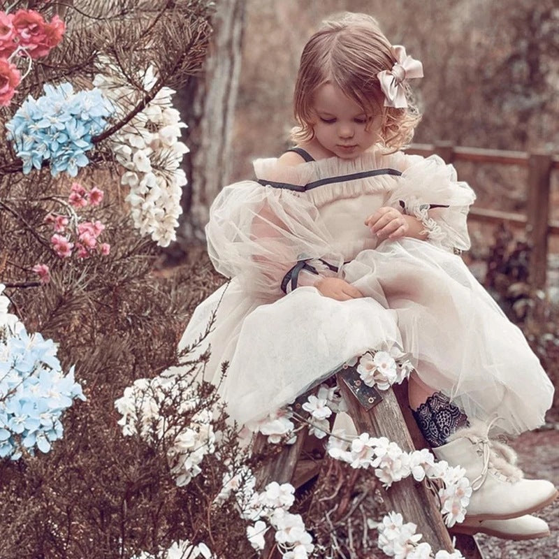 Robe de bal élégante pour enfants, robe en tulle à manches bouffantes