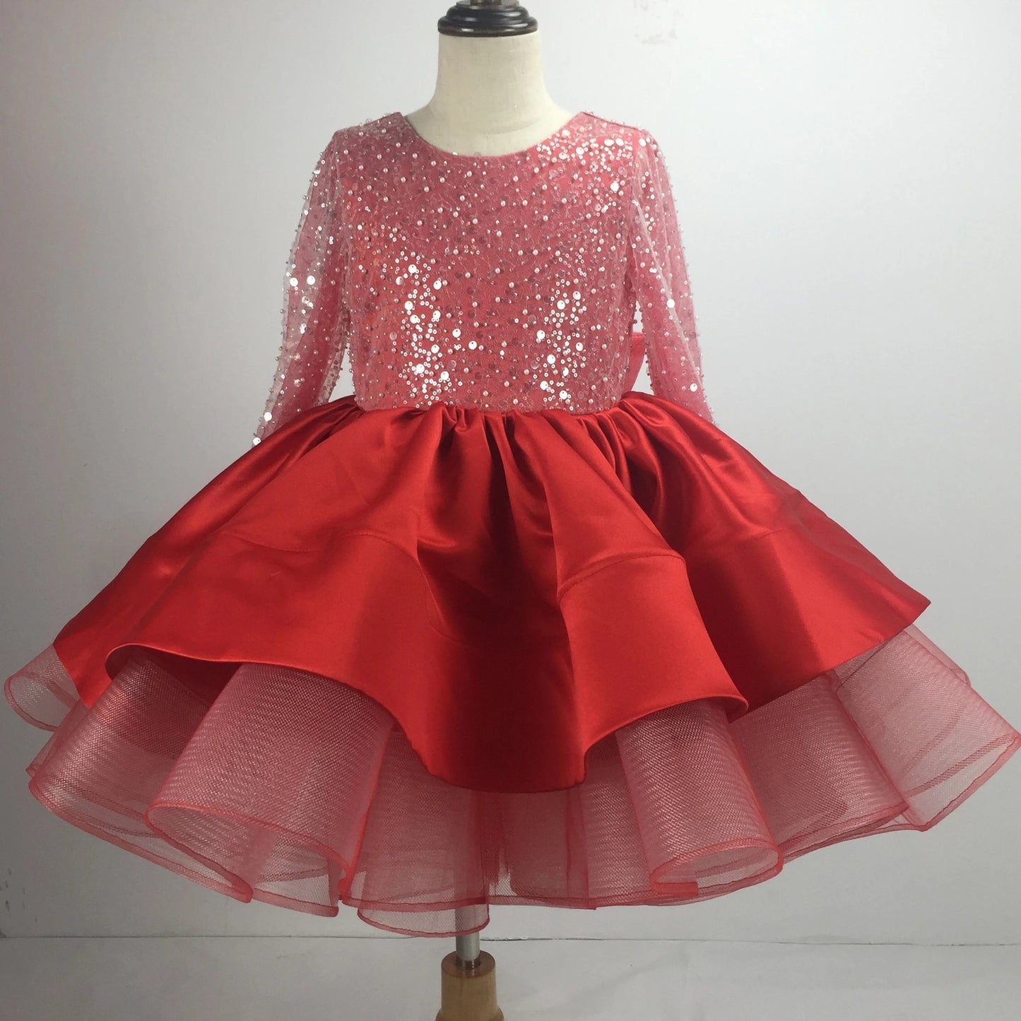 Robe de princesse à manches longues en dentelle à paillettes pour filles