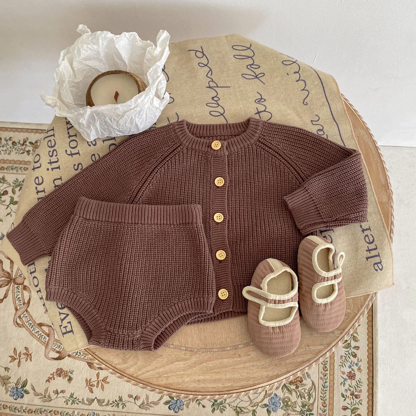 Costume deux pièces en fil de coton pour bébé, sous-vêtement volumineux, Cardigan, manteau