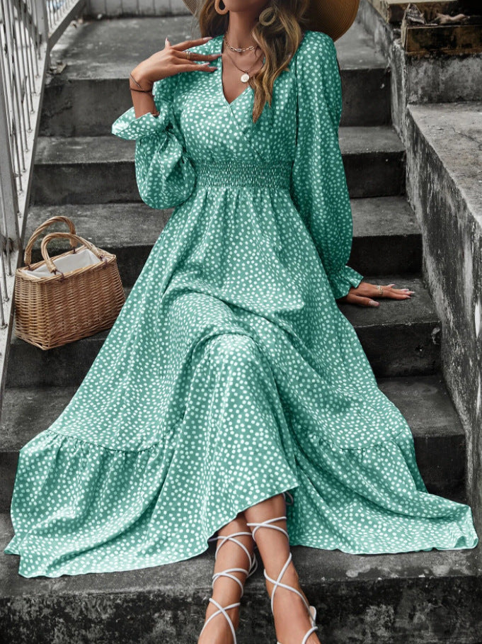 Robe longue fleurie à col en V Vêtements pour femmes