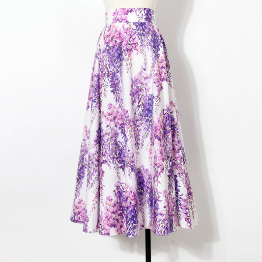 Cotton Wisteria Printed Large Swing Long Skirt