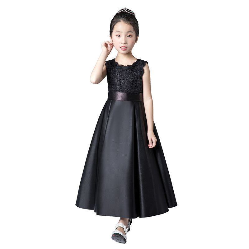 Girls' Solid Color Piano Performance Dress