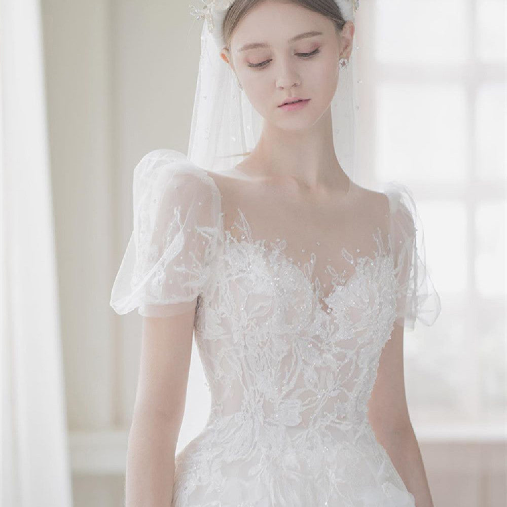 Bubble Sleeved Minimalist Wedding Dress