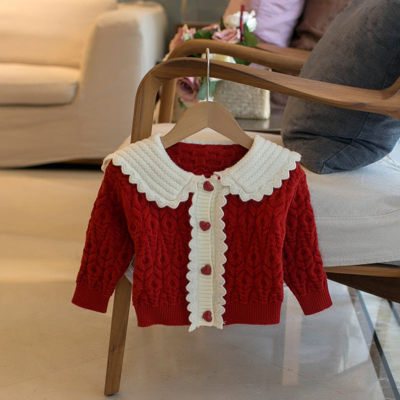 Girls' Korean Style Lapel Cardigan Sweater