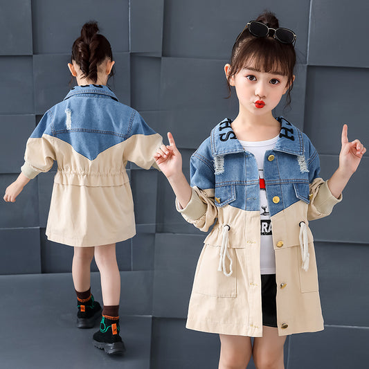 Trench-coat en denim pour enfants simples à la mode