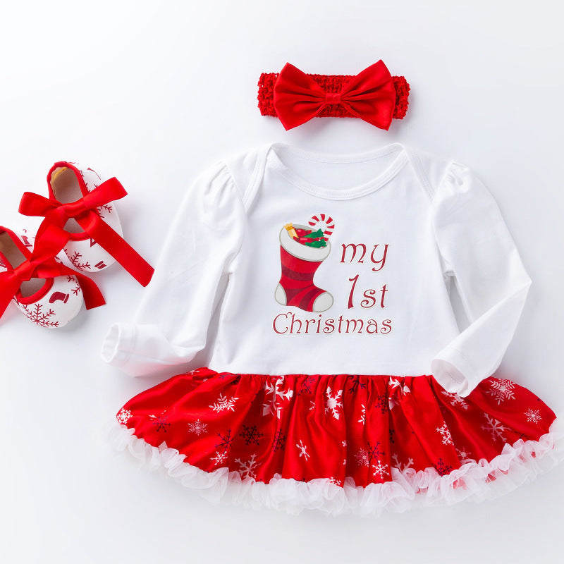 Costume de robe de bébé à manches longues de vêtements de Noël pour bébés