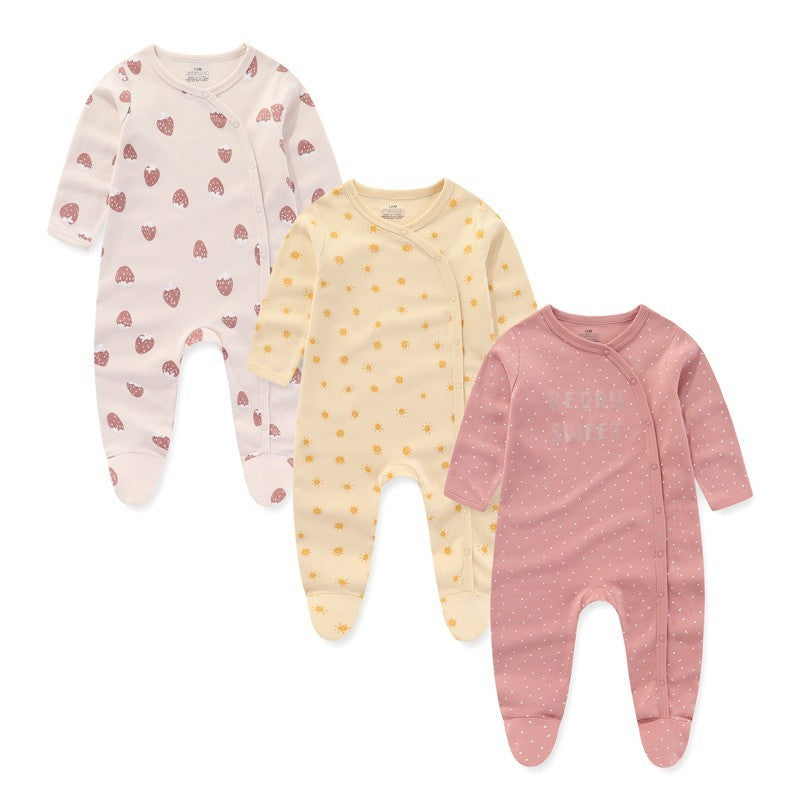 Combinaison en coton à manches longues pour bébé, 3 pièces, barboteuse enveloppée de pieds, pyjama sans os, couture, nouvelle collection