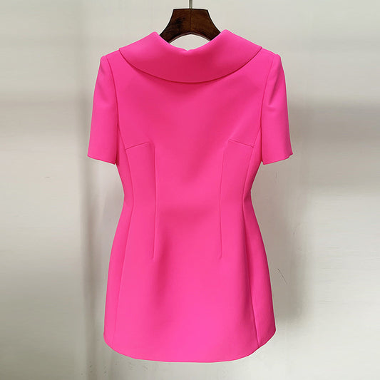 Temperament Waist-controlled Back V Bow Short Sleeve Dress