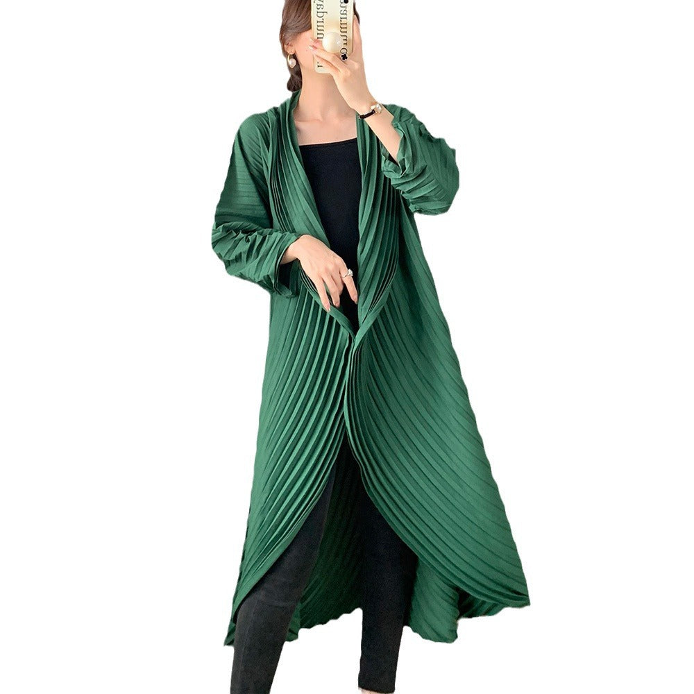 Manual Crimping Female Long Trench Coat