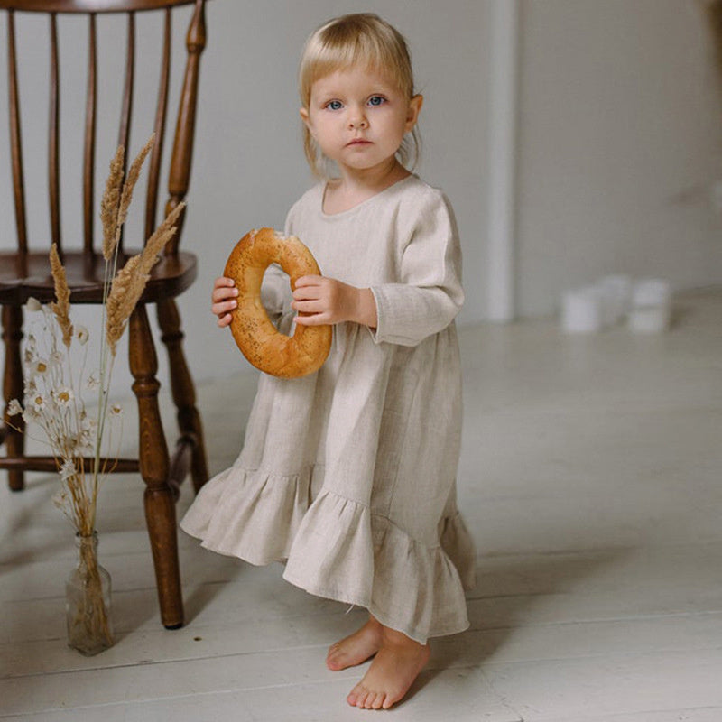 Robes d'automne en coton et lin pour filles, nouvelle collection