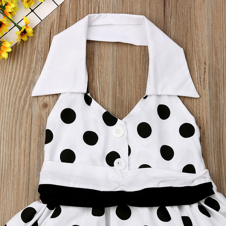 Vestido de princesa lindo de algodón con estampado de lunares blancos Ropa para niños