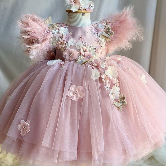 Robe de Noël pour enfants Robe de princesse en gaze bouffante de mariage à fleurs