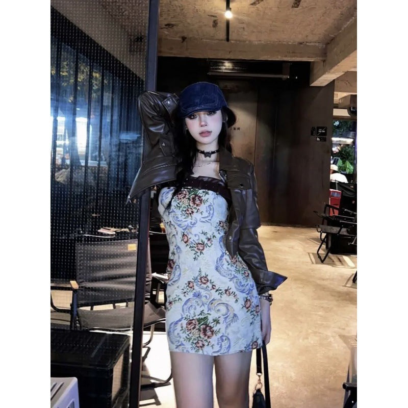 Autumn Small Floral Strap Dress Women's Retro