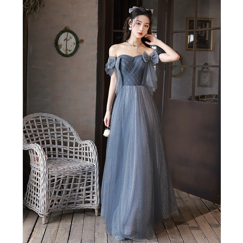 Blue Evening Dress Women's Banquet High-end Affordable Luxury Fairy High-end