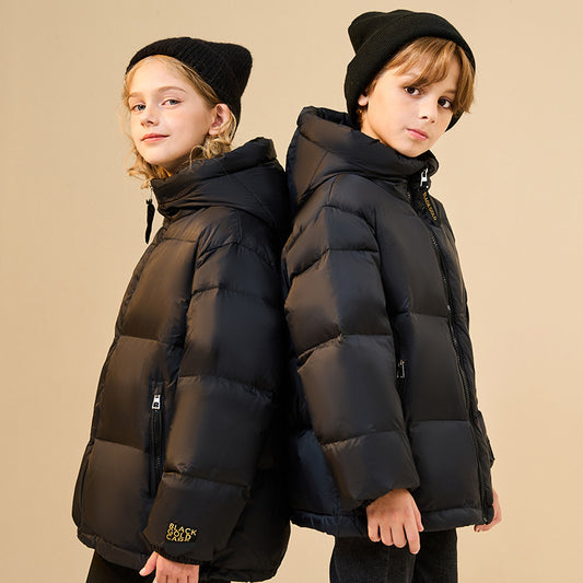 Ropa de invierno nueva para niños, chaqueta de plumón, abrigo dorado negro grueso