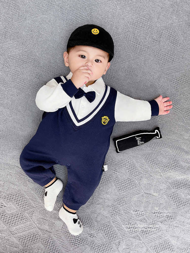 College Style Gentleman Baby Jumpsuit