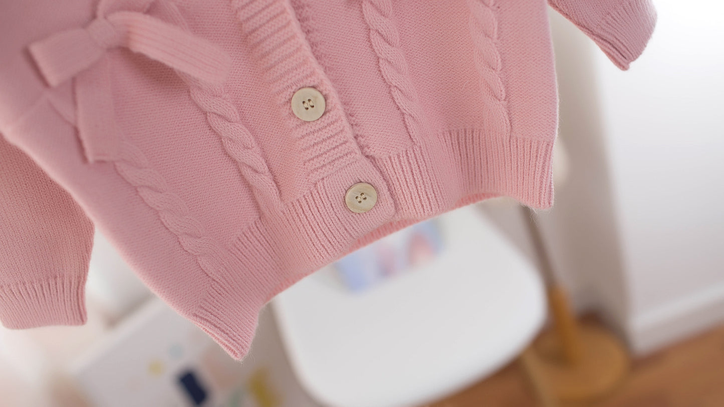 Cardigan à col en V pour filles avec nœud papillon, pull pour enfants