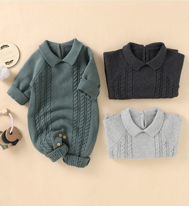 The Lapel Of The Baby Knit Jumpsuit Can Be Used In A Solid Color Sweater To Go Out