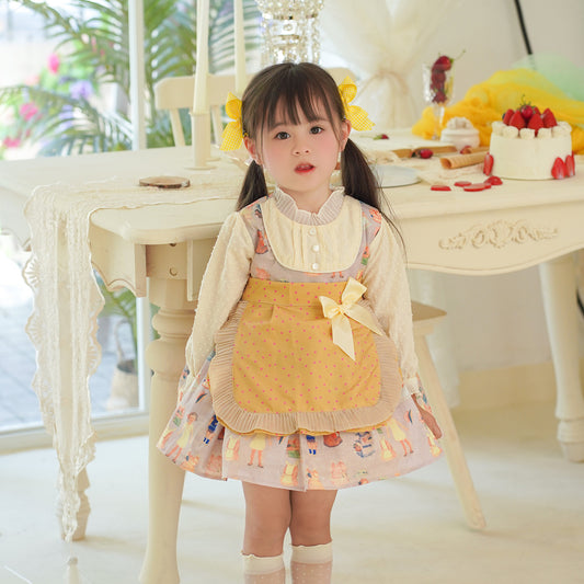 Long Sleeve Dress Girls Yellow Print