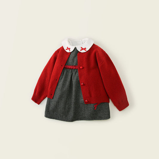 Children's Cardigan Knitted Jacket Long-sleeved Shirt Vest Dress Suit