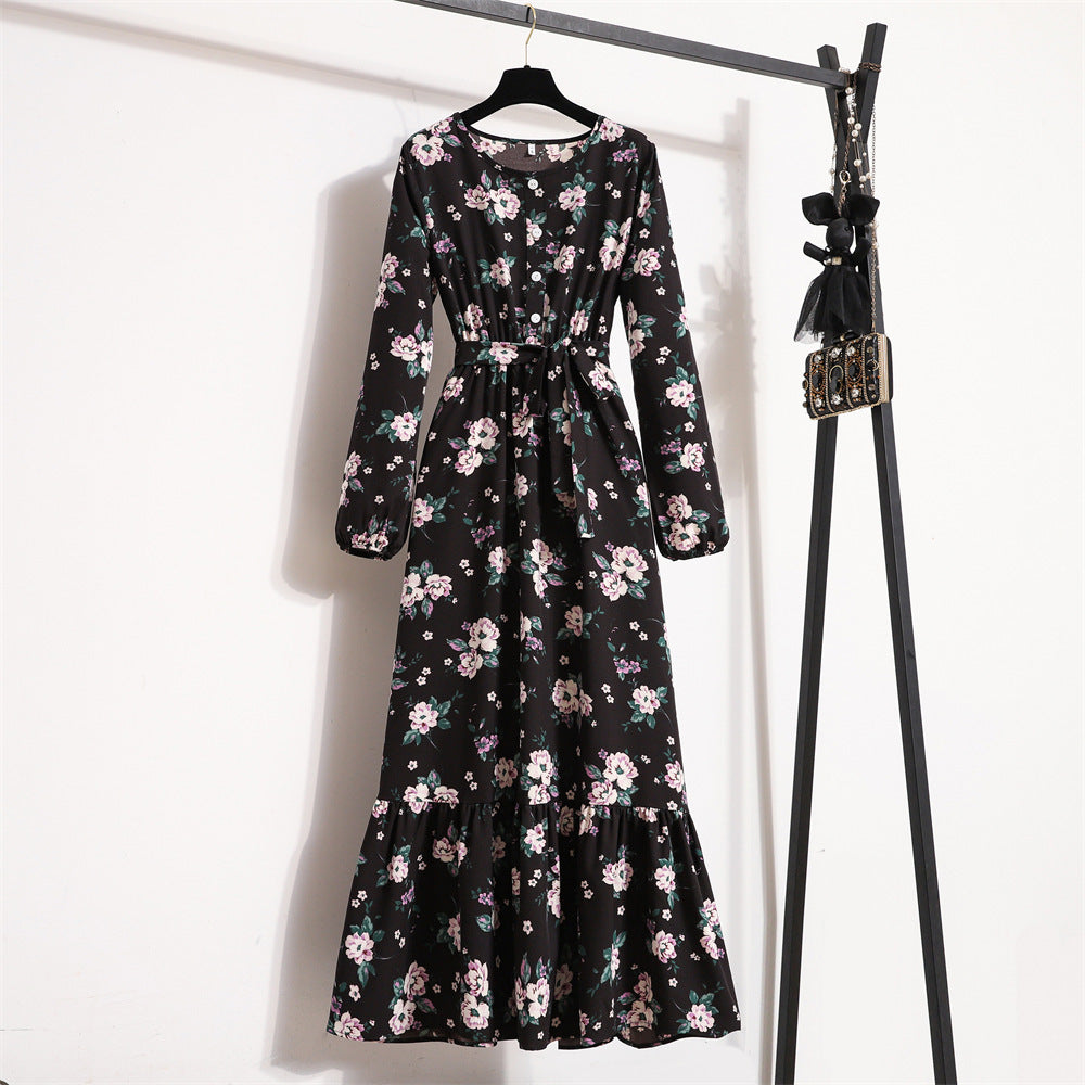 Vintage Floral Long Sleeve Dress Women