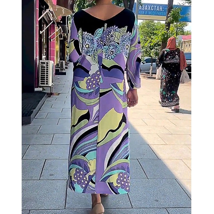 Women's Fashion Casual Floral Satin Dress