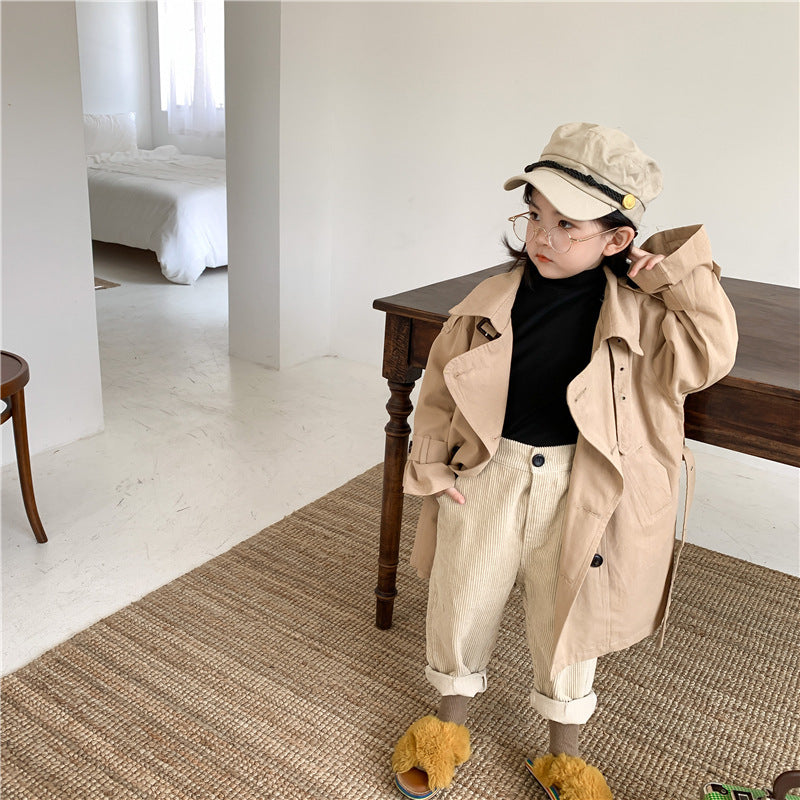 Otoño 2023 nuevo abrigo coreano niños y niñas gabardina larga solapa grande estilo de moda