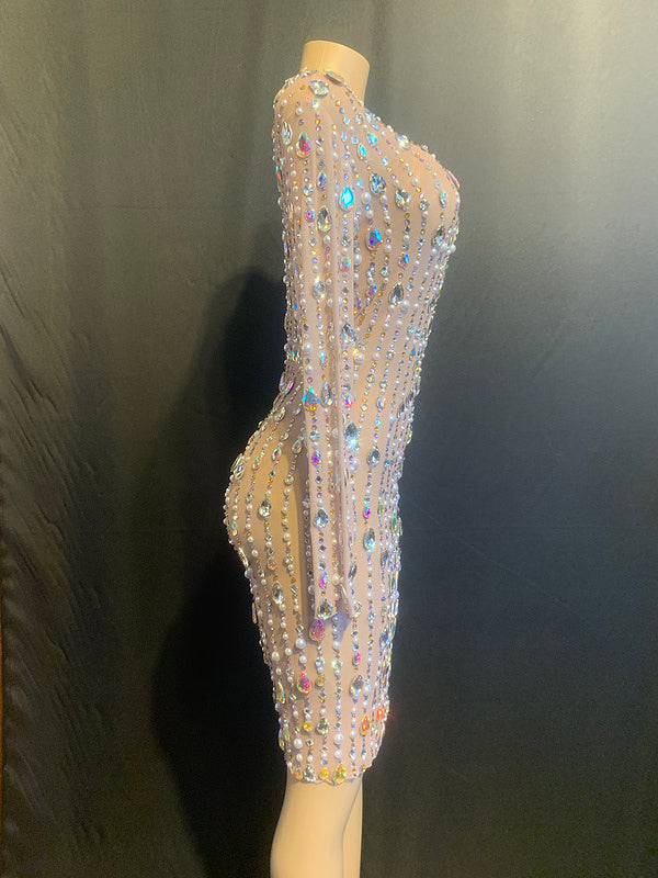 Robe de soirée courte d'anniversaire en strass pour femmes