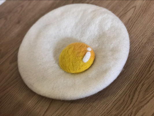 Wool Felt Huge Poached Egg Beret Kids