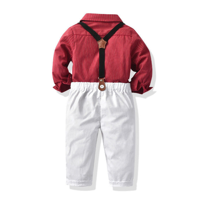 Boys Bow Tie Red Shirt Suspenders Trousers Suit