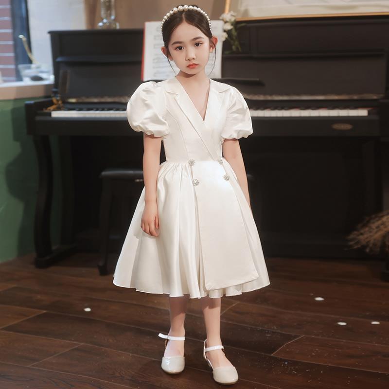 Girls Temperament Fashion White Lapel Dress