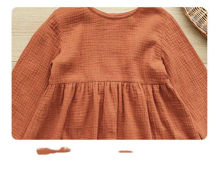 Korean Style Cute All-match Solid Color Long-sleeved Baby Dress