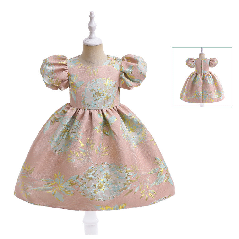 Robe jacquard pour filles, robe de princesse, jupon à manches moyennes et grandes bouffantes