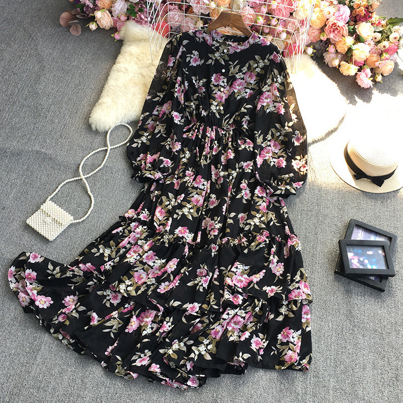 9751 Vestido de manga larga con estampado floral