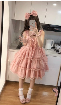 Vestido Jsk con tirantes estilo dulce y caliente de niña de color liso