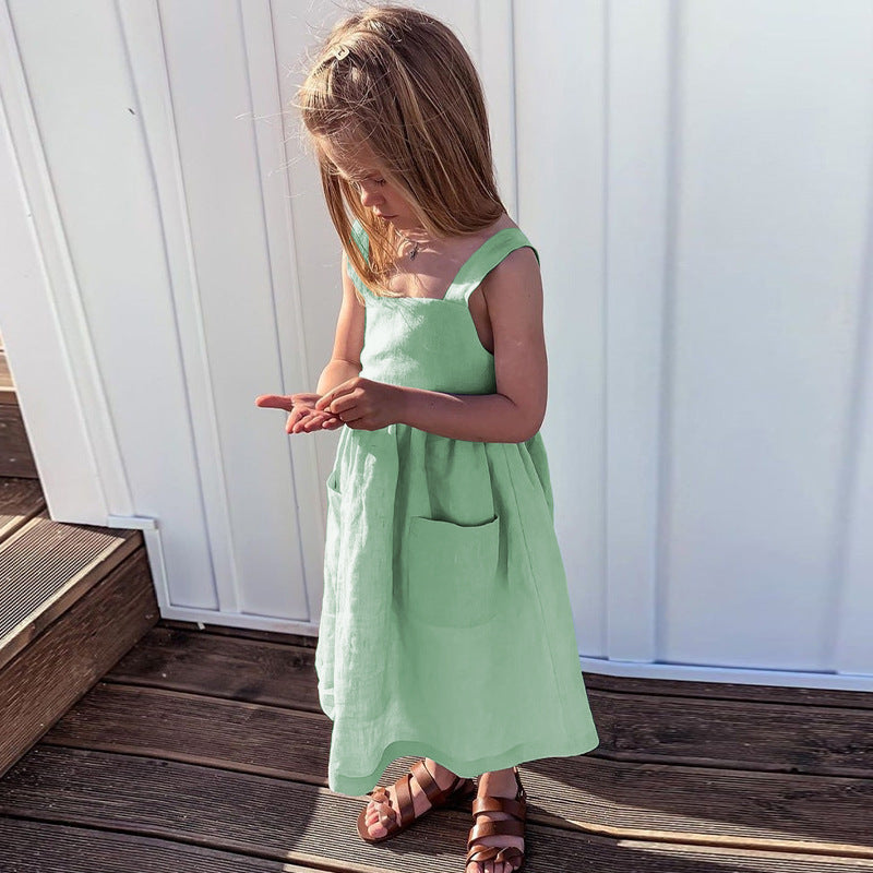 Children's Cotton And Linen Dress, Sleeveless Summer Style