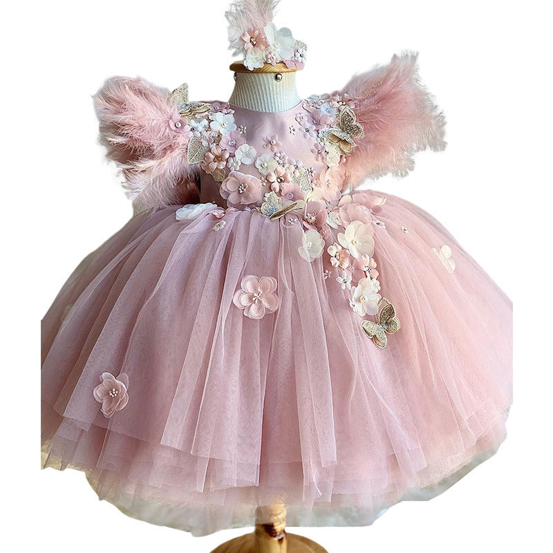 Robe de Noël pour enfants Robe de princesse en gaze bouffante de mariage à fleurs