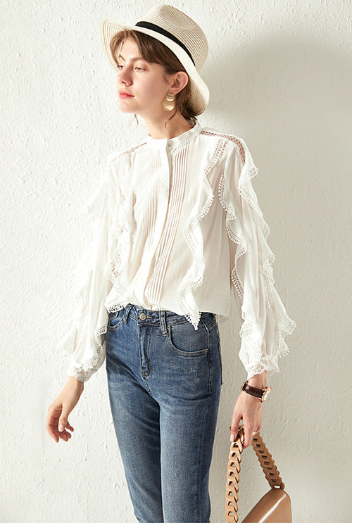 Women's French Style Fungus Slimming Loose All-match Lace Shirt