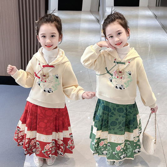 Children's Fleece-lined Thickened Horse-face Skirt Suit