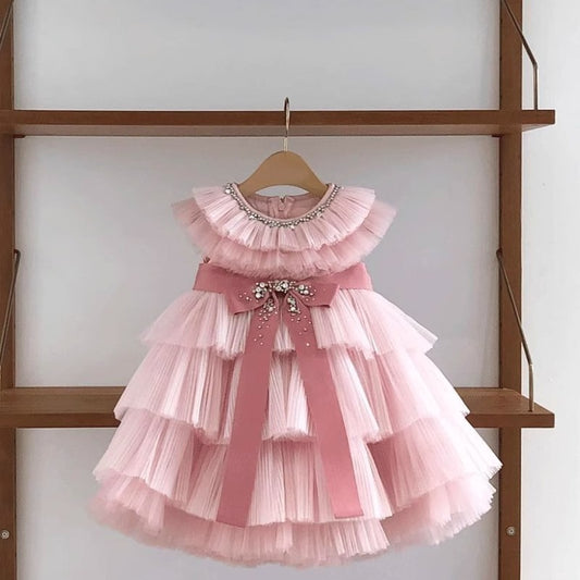 Robe tutu en tulle avec nœud d'anniversaire pour fille