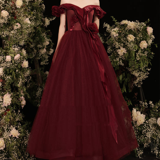 Robe de dîner rouge Grace à épaules dénudées